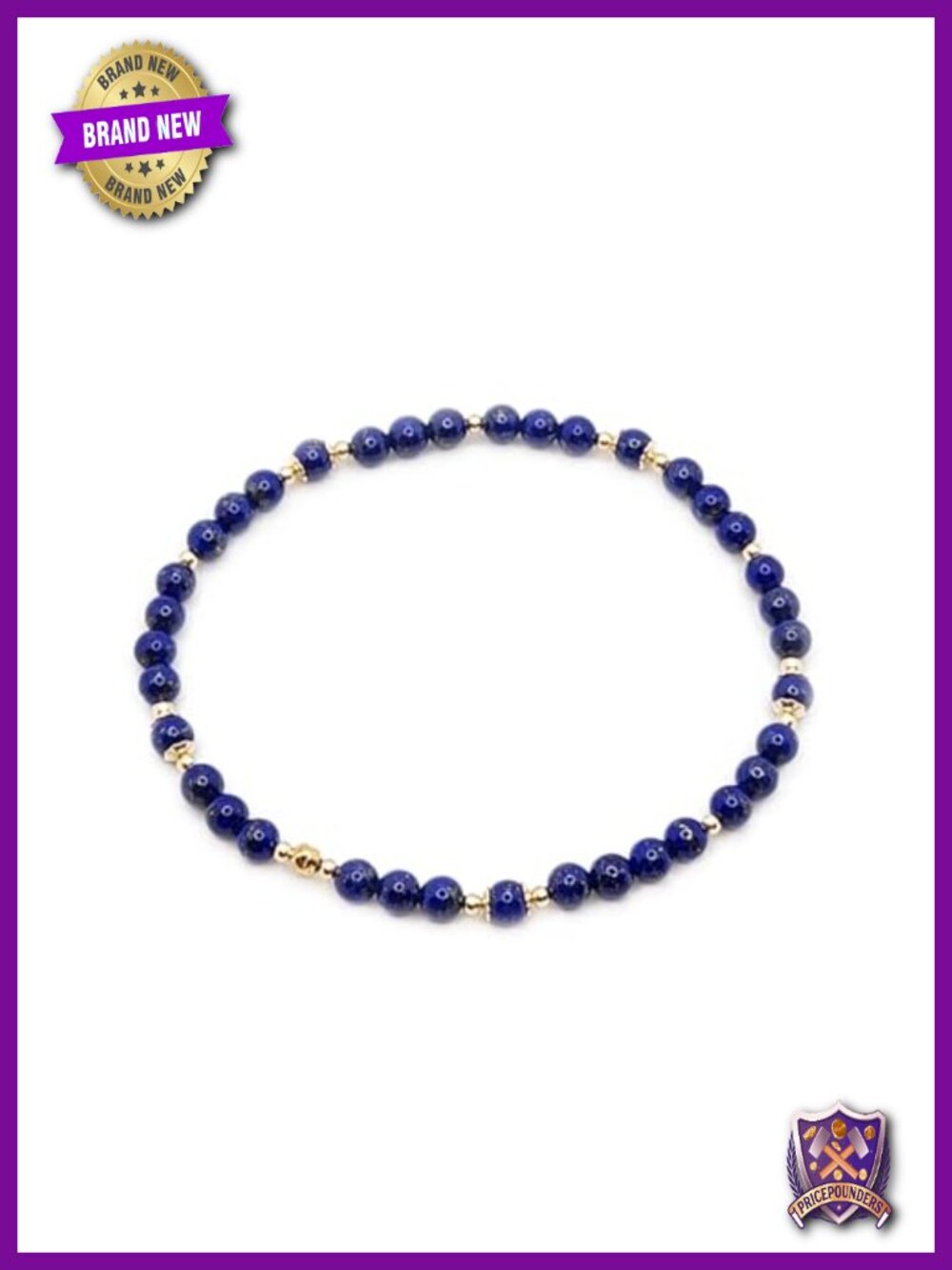 Genuine Natural 4.0mm Round Lapis Lazuli Stretch Bracelet 14K Gold Filled